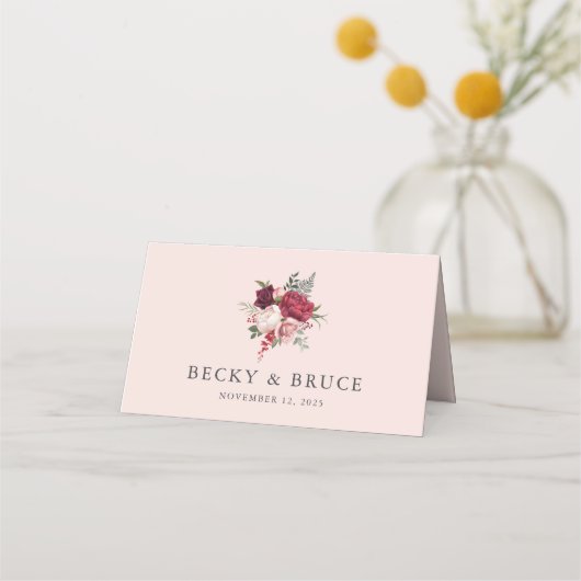 Carte De Placement Carte de siège de mariage rose romantique (Dos)