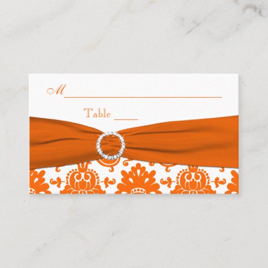 Carte De Placement CARTE-ENTRÉE IMPRIMÉE RIBBON Blanc, Orange Damask (Devant)