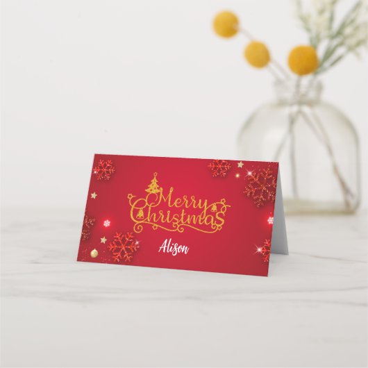 Carte De Placement Carte Festive Red & Gold Folded Place (Personnalis (Dos)