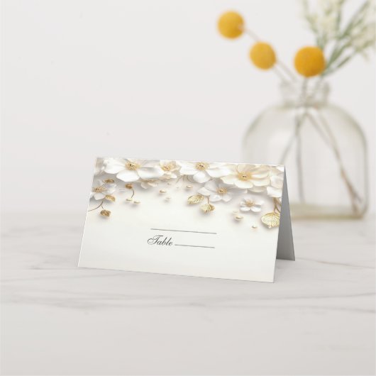 Carte De Placement Carte Feuille ivoire Floral Or Blanc (Devant)