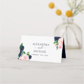 Carte De Placement Carte Floral Place Mariage couleur bleu marine (Dos)
