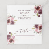 Carte De Placement Carte Floral Place Mariage d'aquarelle Bourgogne (Extérieur déplié)