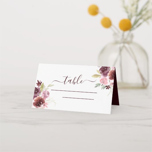 Carte De Placement Carte Floral Place Mariage d'aquarelle Bourgogne (Devant)