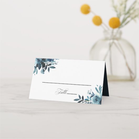 Carte De Placement Carte Mariage bleu floral de la marine céleste (Devant)