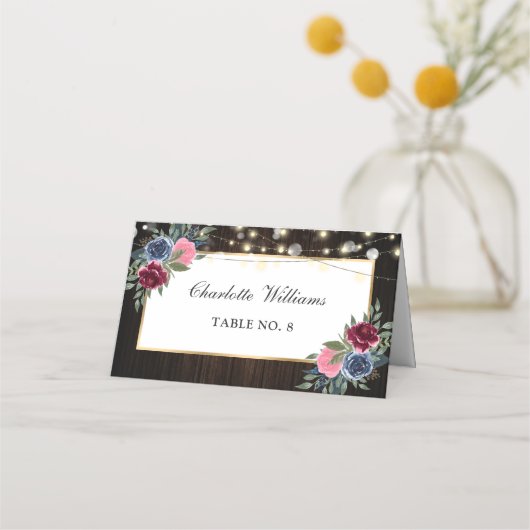 Carte De Placement Carte Mariage bleu marine Bourgogne rose (Devant)