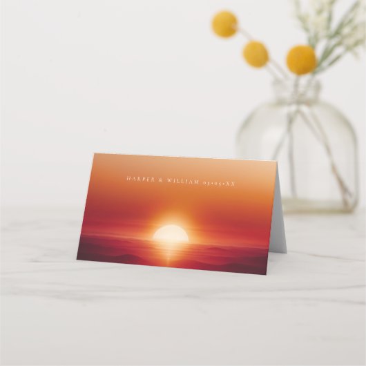 Carte De Placement Carte mariage de coucher de soleil rouge (Dos)