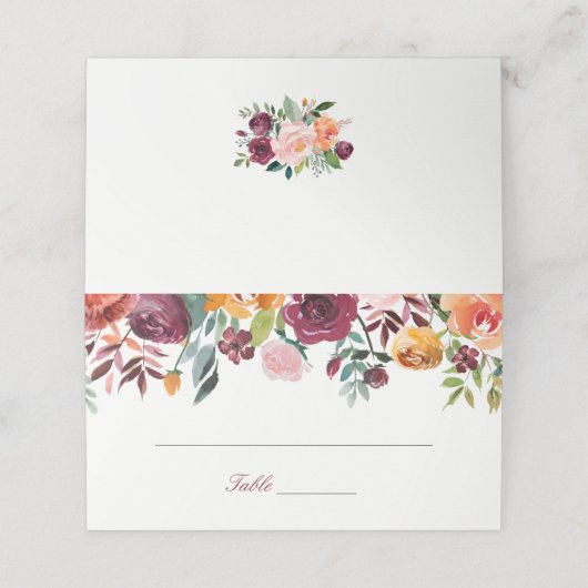 Carte De Placement Carte Mariage Marsala Rose Orange Fleurs (Extérieur déplié)