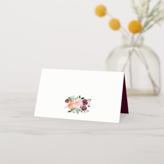 Carte De Placement Carte Mariage Marsala Rose Orange Fleurs (Dos)