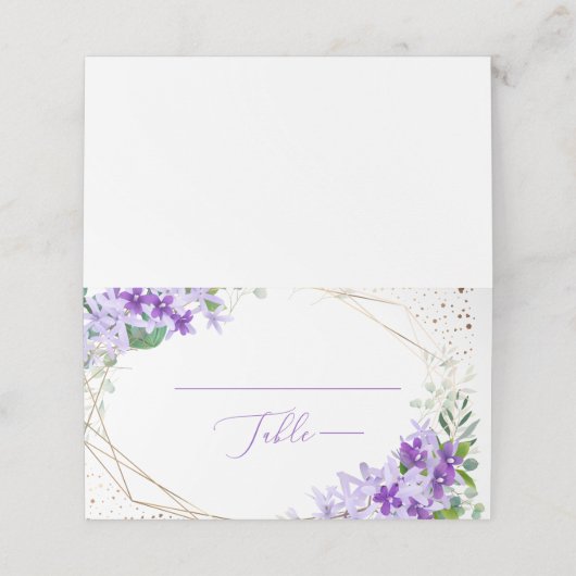 Carte De Placement Carte Mariage Place Frame Or Floral Violet (Extérieur déplié)