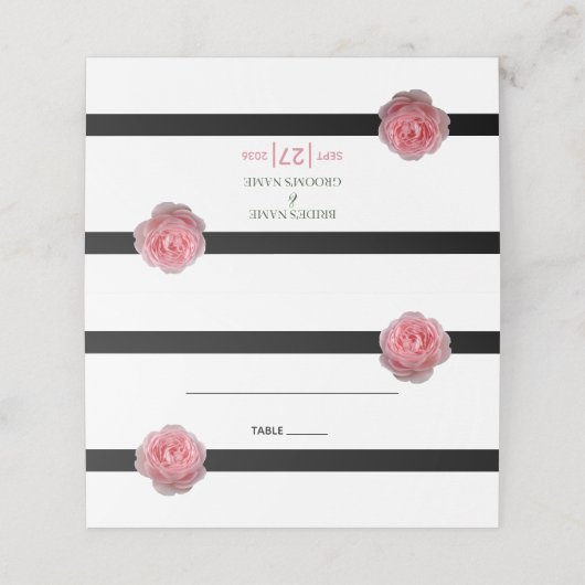 Carte De Placement Carte Mariage Rose Rose noir ruban (Extérieur déplié)