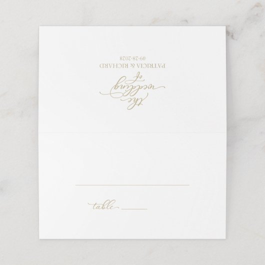 Carte De Placement Carte Mariage simple Elegant Gold Script (Extérieur déplié)