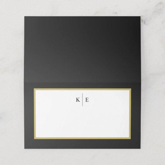 Carte De Placement Carte Monogramme Black Gold Table Place (Extérieur déplié)
