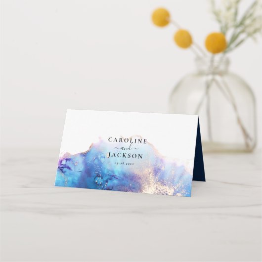 Carte De Placement Carte Place Mariage Blue Gold (Dos)