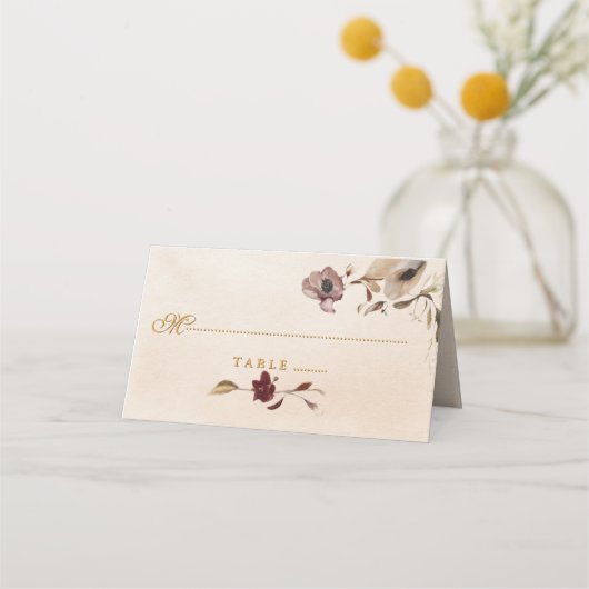 Carte De Placement Carte Place Mariage Floral Or Bourgogne (Devant)
