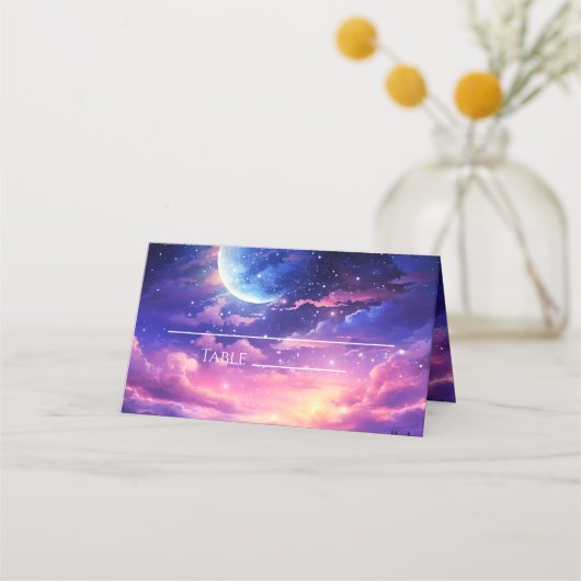 Carte De Placement Carte Place pliée Mariage Pleine lune céleste (Devant)