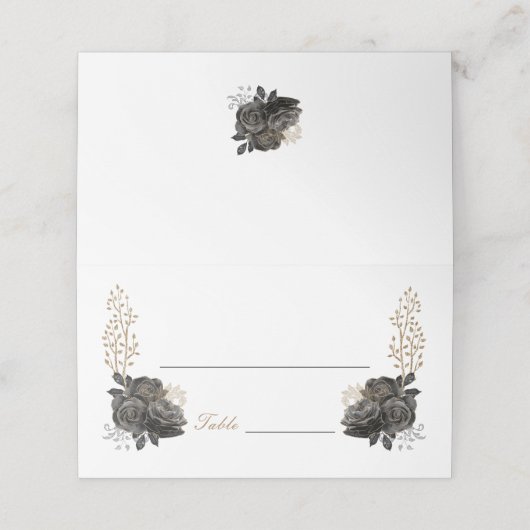 Carte De Placement Carte Place pliée Quinceañera en noir et or (Extérieur déplié)