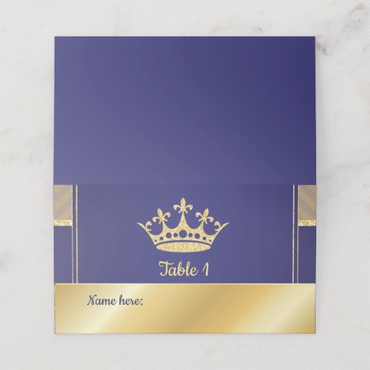 Carte De Placement Carte Place - Royal Gold Blue Prince King thème (Extérieur déplié)