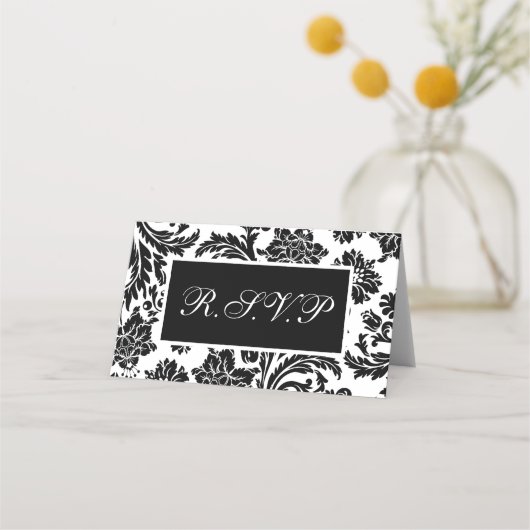 Carte De Placement Carte r.s.v.p noir et blanc damask (Devant)