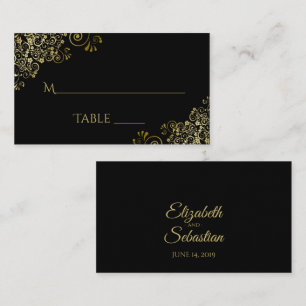 Carte De Placement Carton d'Accompagnement de Mariage Noir Élégant à 