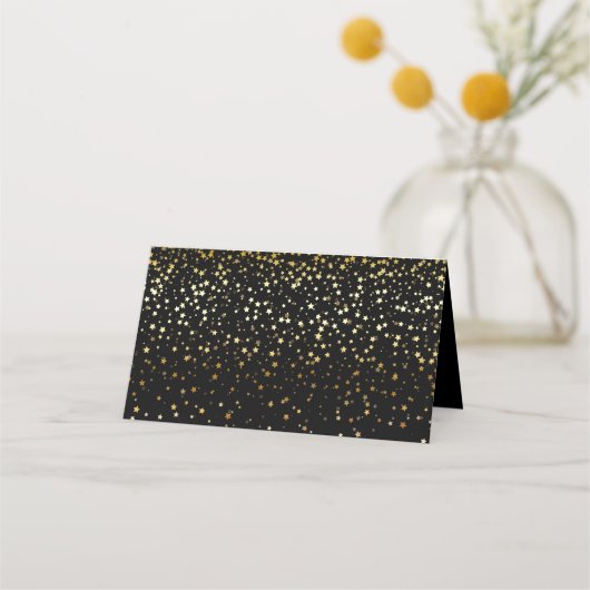 Carte De Placement Carton de nom - Étoiles noir et or (Dos)