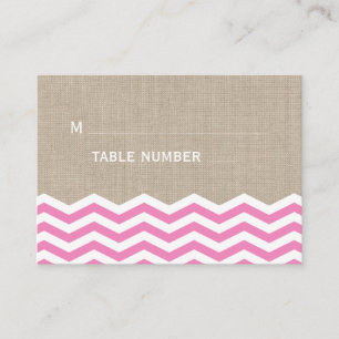 Carte De Placement Carton de placement Chevron rose sur toile de jute