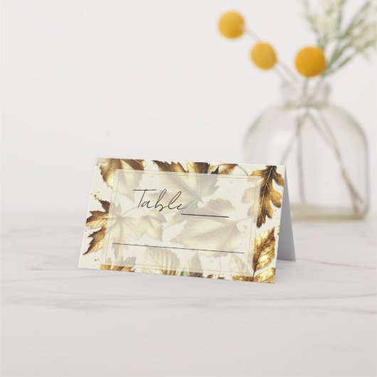 Carte De Placement Carton de placement mariage beige amande feuilles  (Devant)