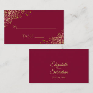 Carte De Placement Carton d'invitation de mariage élégant bordeaux av
