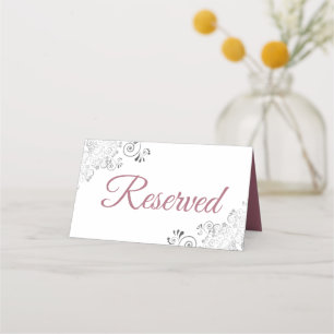 Carte De Placement Carton Rose Custy Argent sur Mariage Blanc Réservé