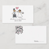 Carte De Placement Cartoon Mariage Couple Mariée & Groom Coeur rose (Devant / Derrière)
