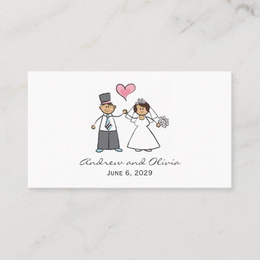 Carte De Placement Cartoon Mariage Couple Mariée & Groom Coeur rose (Devant)