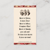 Carte De Placement Catholique Trois Coeurs Jésus Marie Joseph Prière  (Dos)