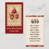 Carte De Placement Catholique Trois Coeurs Jésus Marie Joseph Prière  (Devant / Derrière)