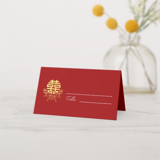 Carte De Placement Cercle double bonheur fleur mariage chinois (Devant)