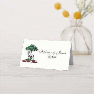 Carte De Placement Cerf Daim devant un Arbre Emblème de Blason Crête