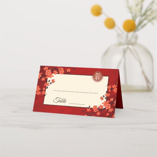 Carte De Placement Cerisier Blossom Rouge Or | Mariage chinois (Devant)