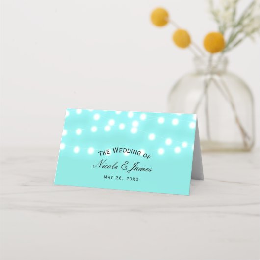 Carte De Placement Chaîne bleu turquoise Lumières Élégante Table (Devant)