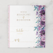 Carte De Placement Champagne Floral Violet Gold Stripes Nom du siège (Extérieur déplié)