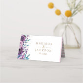 Carte De Placement Champagne Floral Violet Gold Stripes Nom du siège (Dos)