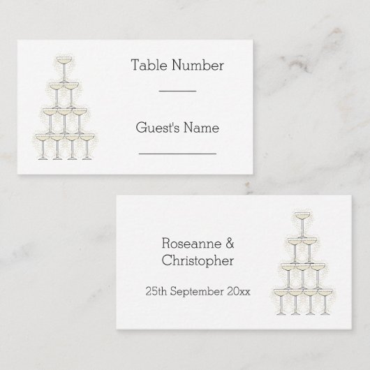 Carte De Placement Champagne Glasses Simple Wedding (Devant / Derrière)