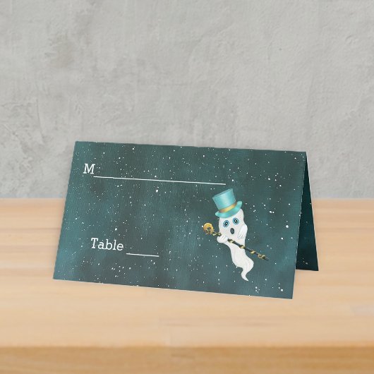 Carte De Placement Chapeau Haut de Forme Bleu Fantôme Élégant Crâne C
