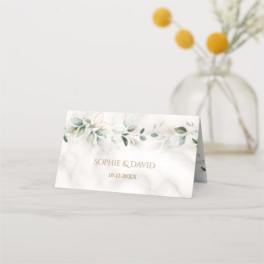 Carte De Placement Charm Airy Greenery Marble Numéro de table (Dos)