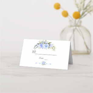 Carte De Placement Charme Aquarelle Bleu Fleurs Mariage Numéro de tab