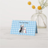 Carte De Placement Chat mère blanc souriant Trois chatons sur Plaid (Dos)
