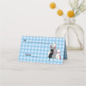 Carte De Placement Chat mère blanc souriant Trois chatons sur Plaid (Devant)