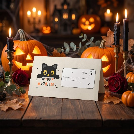 Carte De Placement Chat noir mignon Halloween