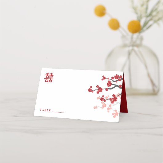 Carte De Placement Cherry Blossoms & Double Bonheur Mariage chinois (Devant)
