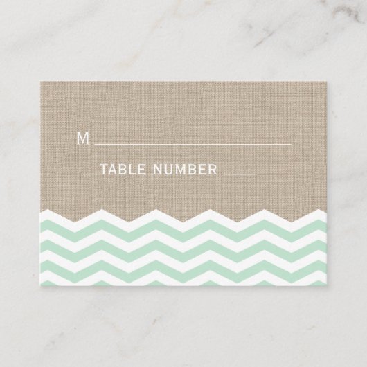 Carte De Placement Chevrons à la menthe sur Burlap Place Card (Devant)