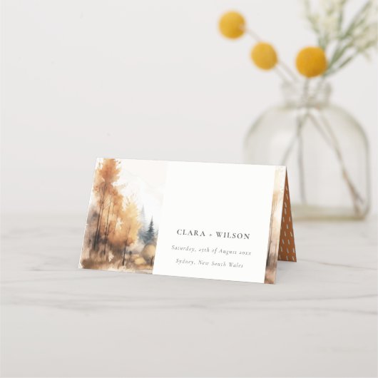 Carte De Placement Chic Aquarelle Automne Mariage Paysage Automne (Devant)
