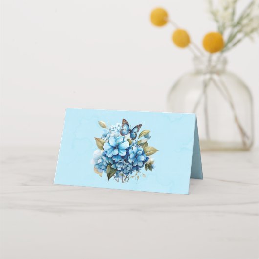 Carte De Placement Chic Blue Hydrangea Mariage Floral (Dos)