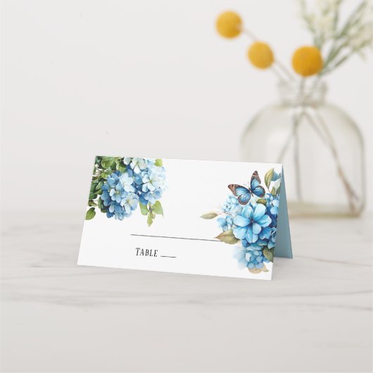 Carte De Placement Chic Blue Hydrangea Mariage Floral (Devant)